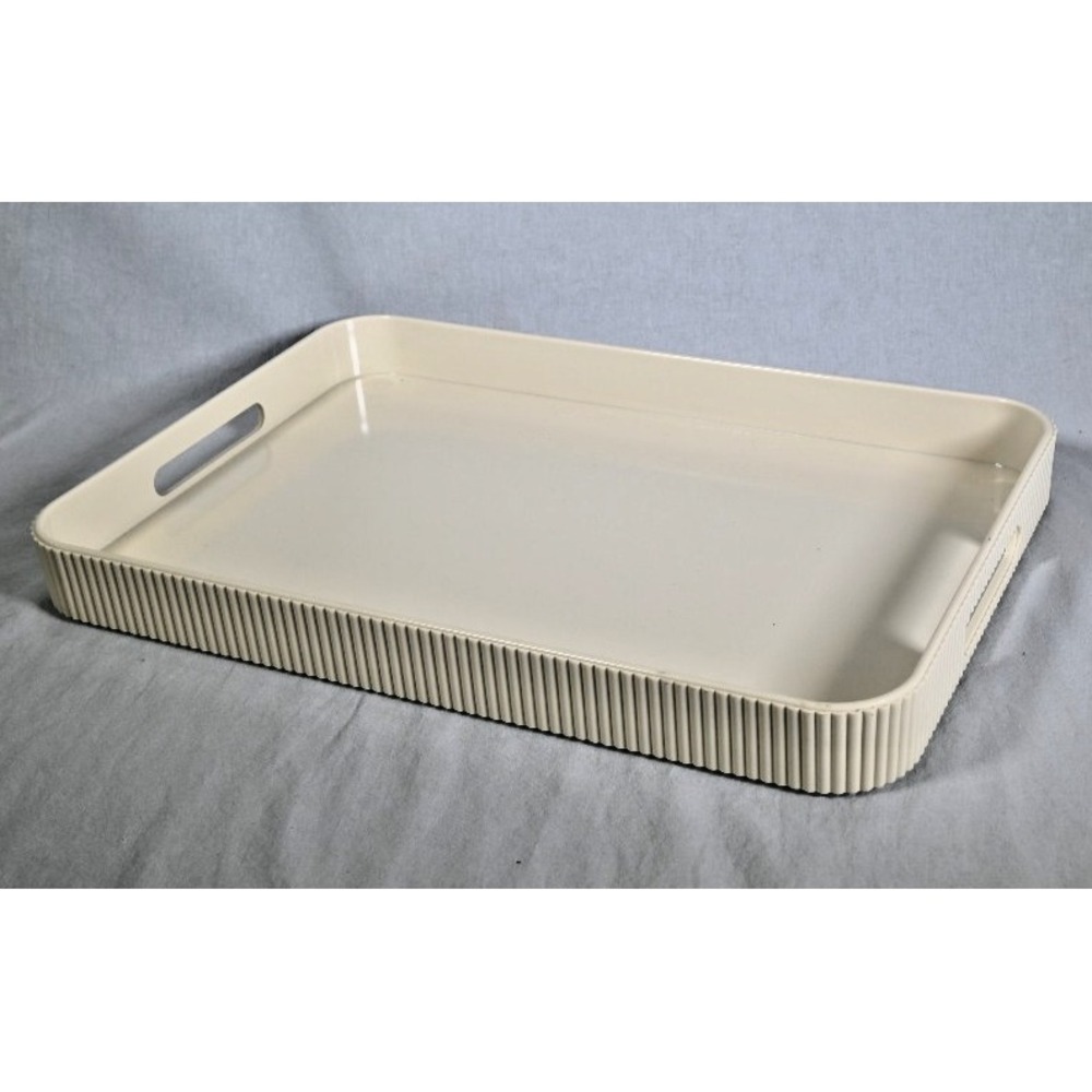 Vintage Estee Lauder Cream Plastic Vanity Tray 16" x 11" Fluted Handles